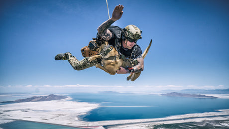 Military K9 tandem skydiving in Rex Specs dog goggles