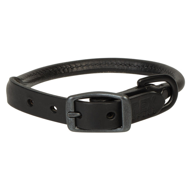 Black Rolled Leather Collar