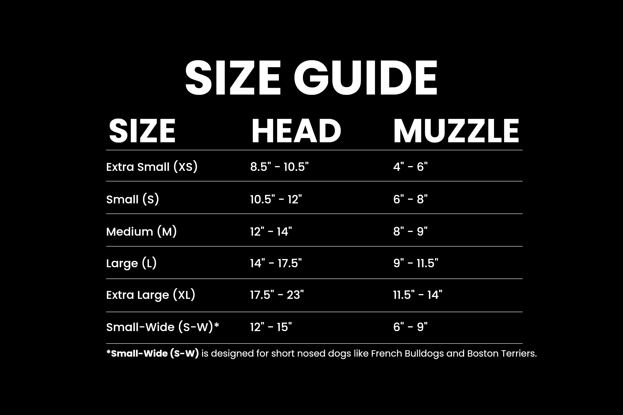 Dog Goggle Size Guide